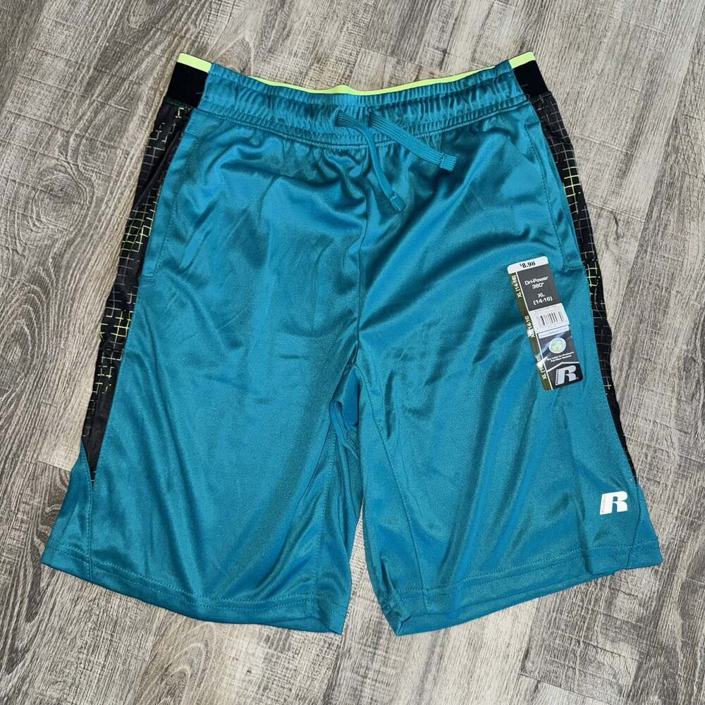 Russell Boys XL 14-16 Teal Dri-Power 360 Athletic Basketball Shorts NWT
